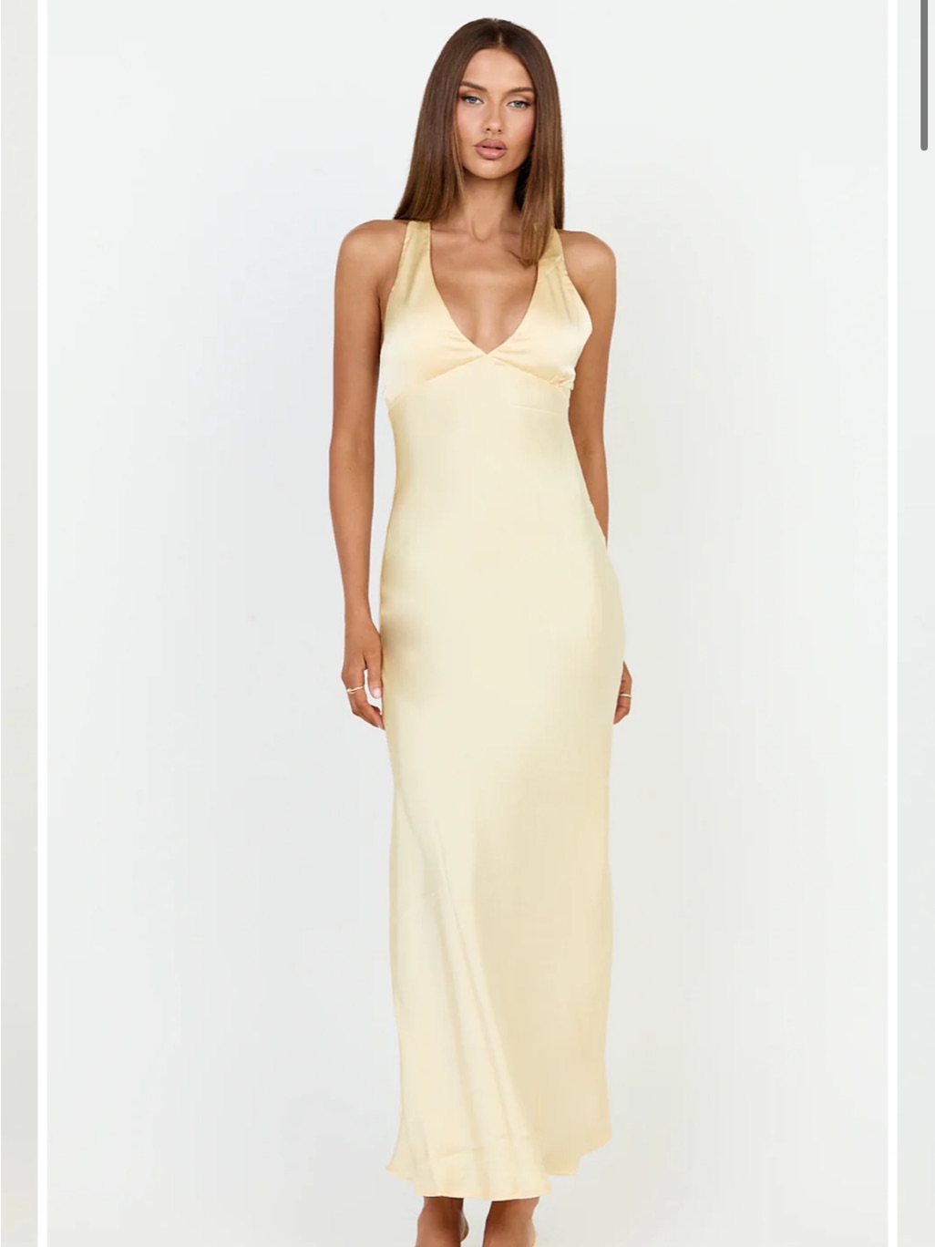 Showpo Midi Deep V Neck Satin Slip Dress In Butter Yellow
